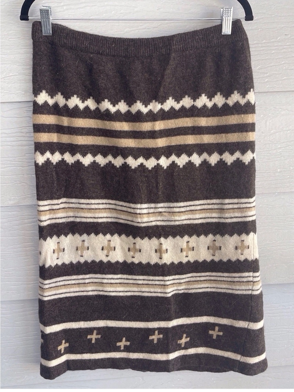 Double D Ranch Brown and Cream Patterned Midi Knit Skirt